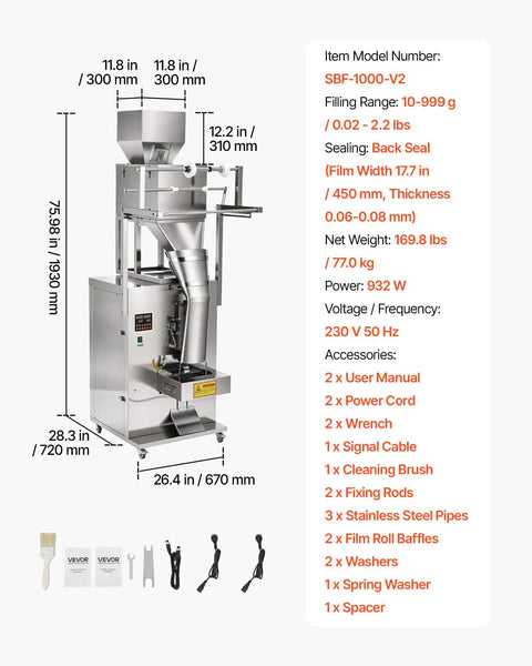 No Hassle Automatic Powder Filler And Bag Sealer dimensions and accessories for precision digital scale packing system.