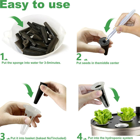 Step-by-step guide showing 60 Pack Hydroponic Grow Sponges for Indoor Gardens Replacement Seed Pods Compatible With AeroGarden iDOO