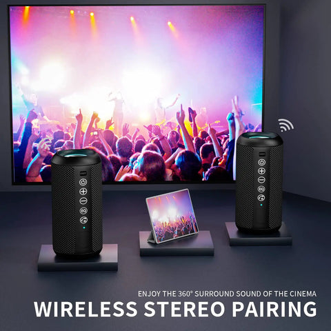 Rugged Portable Bluetooth Speaker With 24W Stereo Sound Deep Bass TWS Pairing IPX7 Waterproof 30 Hours Playtime shown with concert