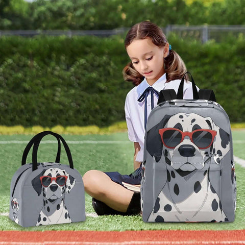Dalmatian Print Backpack With Insulated Lunch Cooler, Lightweight 15.6 Inch Laptop Daypack For Women And Men, Travel Book Bag With Multiple Pockets, Scratch Resistant Nylon, Ideal Work And School