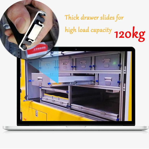 Heavy Duty Drawer Slides With Lock 16 Inch Full Extension Metal Glides 3 Fold Ball Bearing Runners for high load projects