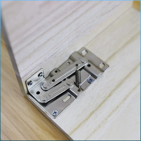 Heavy Duty Steel Tip Out Tray Hinges For 45 Degree Cabinet Drawer Pullouts Featuring Rock Solid Scissor Hardware with brushed nickel finish, close-up view.