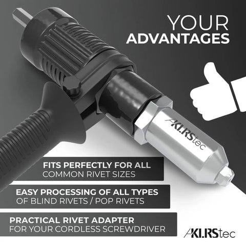 Heavy Duty Rivet Gun Adapter For Drill transforms your cordless screwdriver with durable design, suitable for common pop rivet sizes.