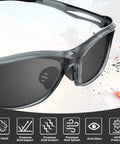 Close-up of 12 Pack Safety Glasses For Men And Women With UV400 Dark Grey Lenses And Frame, ANSI Z87.1 Wrap Around Goggles