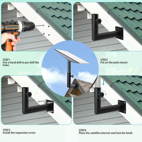 Installation steps for Beefy Heavy Duty Stainless Steel Satellite Internet Pole Mount Bracket For Roof Or Wall Install Black