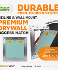 Straight Up Durable 8 X 8 Inch Drywall Access Panel Paintable Wall Repair Cover With Waterproof Aluminum Frame And Flush Mount Ceiling Hatch Built Like A Tank Plug And Play showing push-to-open design.