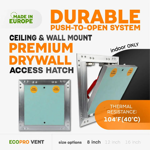 Straight Up Durable 8 X 8 Inch Drywall Access Panel Paintable Wall Repair Cover With Waterproof Aluminum Frame And Flush Mount Ceiling Hatch Built Like A Tank Plug And Play showing push-to-open design.