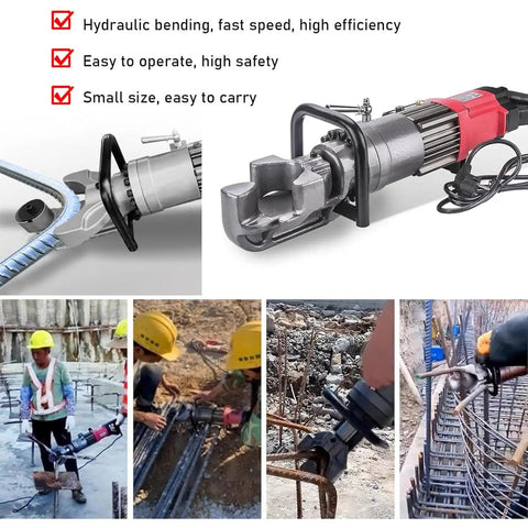 CUTPOY 16Mm Electric Rebar Bender, Portable Hydraulic Steel Bar Bending Machine in use bending steel rods.