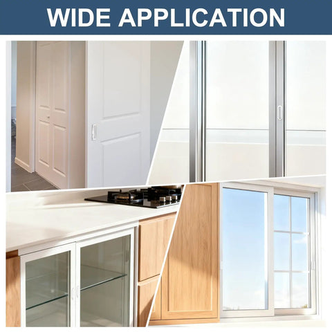 Top Shelf Clear Recessed Finger Pulls 2 Pack Easy Peel And Stick Cabinet Hardware 1.97 Inch shown in various applications on cabinets and doors.