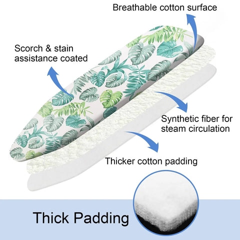 15 By 54 Inch Ironing Board Cover And Pad With Padding Extra Thick Elastic Edge Silicone Coated Scorch Resistant No Fuss Padding Fits Large Ironing Boards And All Standard Sizes Premium Heat Reflective Fabric with cotton surface and thick padding