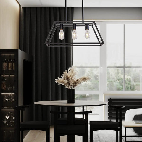 Island Pendant Light For Kitchen Black Four Light Modern Dining Room Fixtures Hanging Cage Linear Pendant Lights Farmhouse Style Dimmable With E26 Base Bulbs Not Included Today over round dining table in contemporary room.