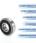 Deep Groove Ball Bearings 25x62x17mm P6 Pre Lubricated With Double Rubber Seal shown with performance features