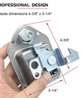 Beefy Heavy Duty Toolbox Latch 3/8 By 3-1/4 Inch Stainless Steel Paddle Lock with dimensions in hand