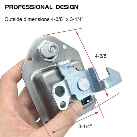 Beefy Heavy Duty Toolbox Latch 3/8 By 3-1/4 Inch Stainless Steel Paddle Lock with dimensions in hand