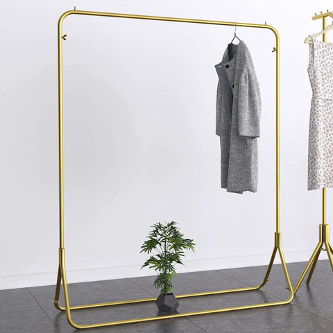 Heavy Duty Iron Coat Rack With Gold Pipe Finish, Boss Level One Pole Floor Stand for Coats and Display, Size 120x40x150 Cm