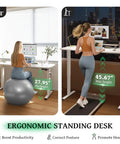 SIAGO 48x24 Inch Electric Standing Desk, 0.8 Inch Thick Tabletop showing minimum 27.95" sitting and maximum 45.67" standing height.