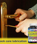 Person applying Ultra Fine Graphite Powder For Lubrication And Art Projects 16 Ounces Dry Powder to a brass door lock.