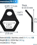 Dimensions of Heavy Duty Stainless Steel Motorcycle Tie Down Hooks Set Of Ten Rugged Security Anchors for secure bike transport.