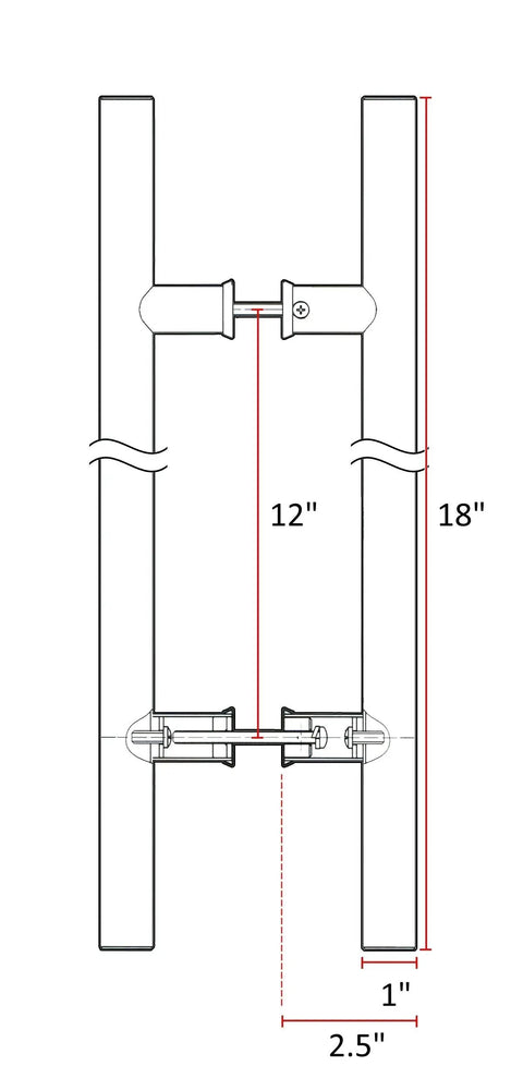 Diagram of Double Sided Ladder Style Push Pull Stainless Door Handle For Steel Aluminum And Glass Doors 18 Inch Brushed Satin Finish.