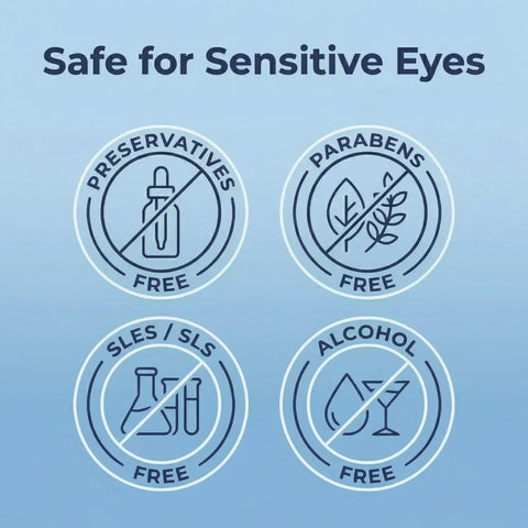 Gentle Baby Eye Wipes For Newborns And Toddlers Tear Free And Rinse Free Eyelid Cleansing Wipes icons showing preservative and alcohol free