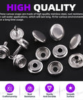 62Pcs Canvas Snap Kit for Marine Canvas Upholstery and Boat Covers, Stainless Steel Pro Grade Marine Fasteners displayed on black background