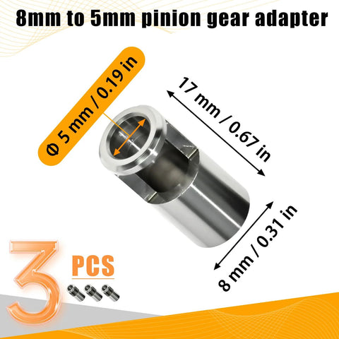 3-Pack Universal 8mm to 5mm Traxxas Sledge RC Gear Adapter Sleeve for Boats Cars Planes, Stainless Steel Pinion Reducer