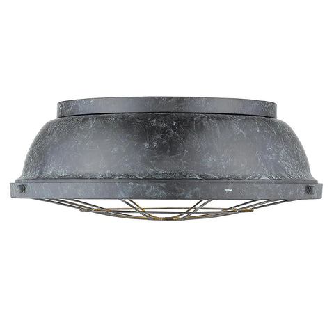Bartlett Industrial Vintage Vibe Flush Mount Ceiling Light With Caged Diffuser And Exposed Hardware Black Patina Finish side view