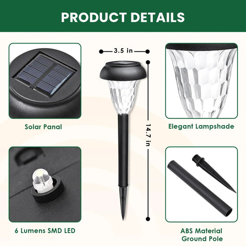 12 Pack Solar Lights Outdoor Waterproof IP65 Cool White Pathway Landscape Lighting with product details