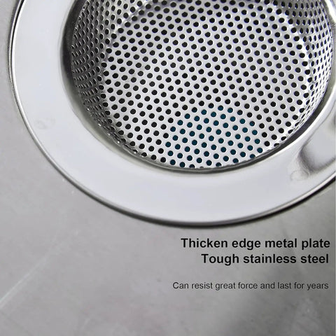Premium Two Pack Stainless Steel Kitchen Sink Strainers With Wide Four Point Five Inch Rim, showing a durable dual mesh design.