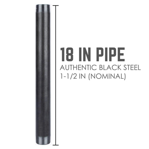 Black Steel Plumbing Pipe 1.5 Inch Diameter By 18 Inch Length Pre Cut Fits Standard 1.5 Inch Black Threaded Nipples And Fittings Four Pack For DIY Pipe Decor Projects In Bedroom Bathroom Kitchen Den And Dining