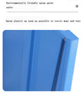 Close-up view of Heavy Duty Steel Rolling Tool Cabinet Featuring Auxiliary Workbench Top And Glide Out Drawers For Garage Setup with blue spray paint.