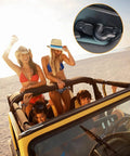 Beefed Up Aluminum Sun Visor Repair Kit for Jeep Wrangler and Gladiator shown installed in Jeep interior close-up