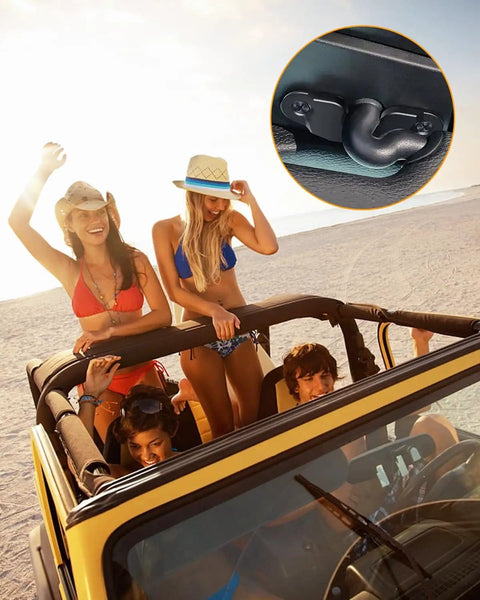 Beefed Up Aluminum Sun Visor Repair Kit for Jeep Wrangler and Gladiator shown installed in Jeep interior close-up