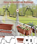 Four Pack Railing Planter Boxes with adjustable brackets, polypropylene material, easy installation for growing herbs and flowers.