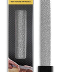 6 Inch Half Round Wood Rasp With Slick Ergonomic Soft Grip Handle Coarse Tungsten Carbide Coating in packaging with detailed features.
