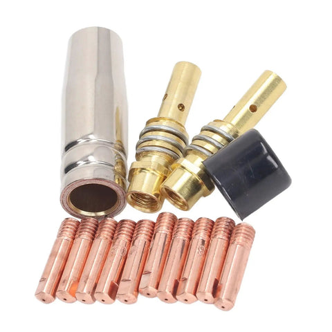 Pro Grade MIG Welding Accessory Kit 14 Piece Red Copper Torch Tips, Gas Nozzles for 15AK MIG MAG Torches
