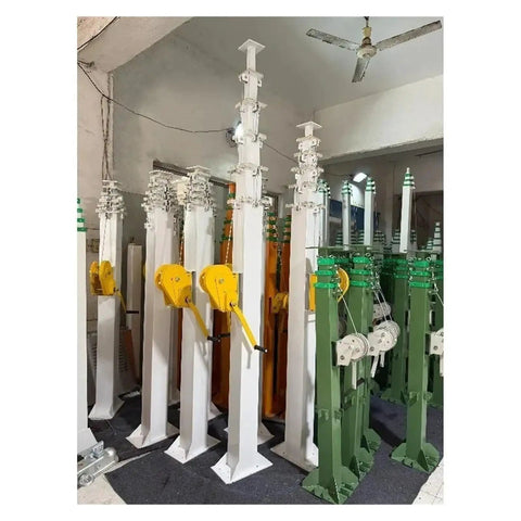 Heavy Duty Self Standing Hand Crank Lifting Mast With Slick Telescopic Design Adjustable Height Portable Work Platform For Construction Maintenance Zero Sweat Operation And Built Tough displayed in a warehouse.