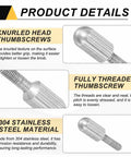 Solid M3 X 10mm Knurled Thumb Screws Pack Of Four Crafted From Tough 304 Stainless Steel Flat Head design highlighting knurled texture and threading.
