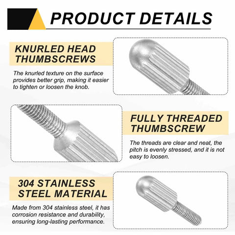 Solid M3 X 10mm Knurled Thumb Screws Pack Of Four Crafted From Tough 304 Stainless Steel Flat Head design highlighting knurled texture and threading.