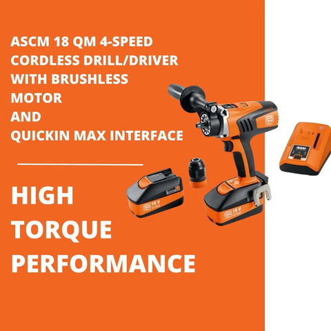 Tough As Nails 18 Volt Cordless 4 Speed Drill Driver With Brushless Motor And Fully Encapsulated Dustproof Housing QuickIn Max Mounting, showcasing drill, battery, and accessories.