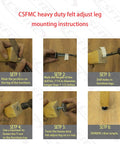 CSFMC heavy duty felt adjust leg mounting instructions for adjustable furniture leg levelers. Step-by-step guide on wood legs.