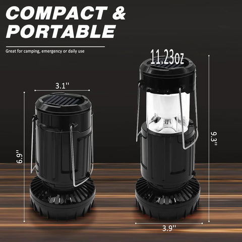 2 Pack Solar Camping Fan With Collapsible LED Lantern 350 Lumens Ultra Bright And USB Rechargeable Battery Powered Emergency Lights