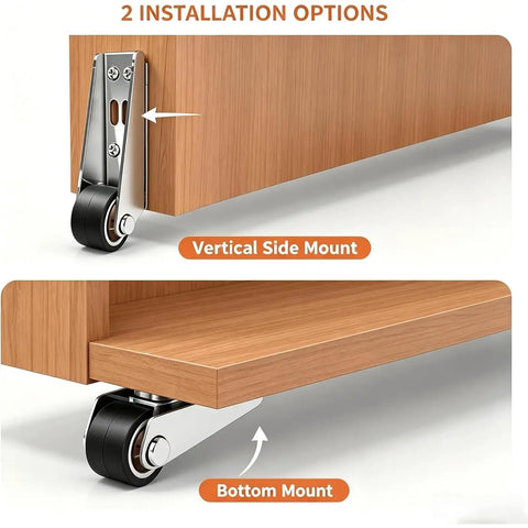 Heavy Duty Vertical Track Roller Wheel With Durable Rubber Caster, showing vertical and bottom mount installation options.