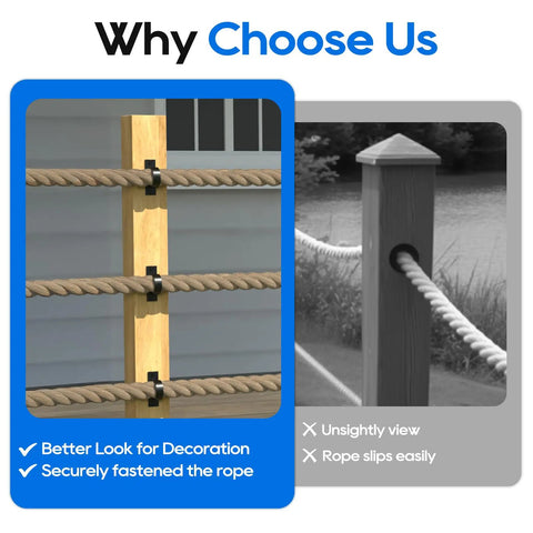 Comparison of Four Pack 2 Inch Rope Support Holders With Cross Screw Rings Stainless Steel Drop Ring Brackets in fence application.