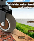 Gate Wheel 2 Inch For Wooden Gate With 80 Lbs Capacity And 360 Degree Rotation shown on brick, wood, grass, and cement surfaces.