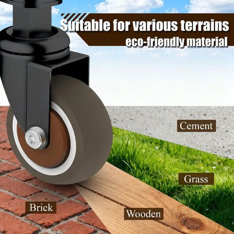 Gate Wheel 2 Inch For Wooden Gate With 80 Lbs Capacity And 360 Degree Rotation shown on brick, wood, grass, and cement surfaces.