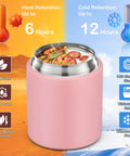 20oz Leak Proof Insulated Lunch Bowl With Wide Mouth Stainless Steel Thermos Jar Keeps Soups And Meals Hella Warm All Day Long in pink with food.