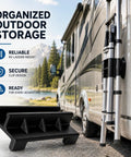 RV Ladder Bracket For On The Go System, Secure Clip Mount For Ladder Runners on side of RV with mountains in background