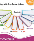 Color Border Magnetic Dry Erase Labels 48 Piece Bulk Pack Reusable Magnetic Strips shown in assorted colors