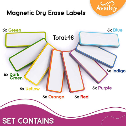 Color Border Magnetic Dry Erase Labels 48 Piece Bulk Pack Reusable Magnetic Strips shown in assorted colors